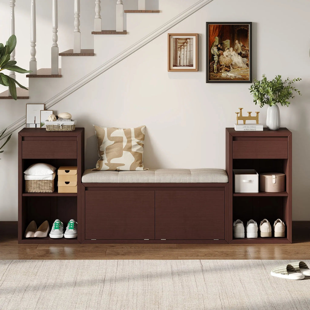 Bench with Cushion, Drawers & Open Shelves for Your Entryway