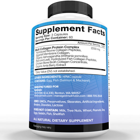 Nutrivein Premium Multi Collagen Pills 2250 mg  - 180 Capsules