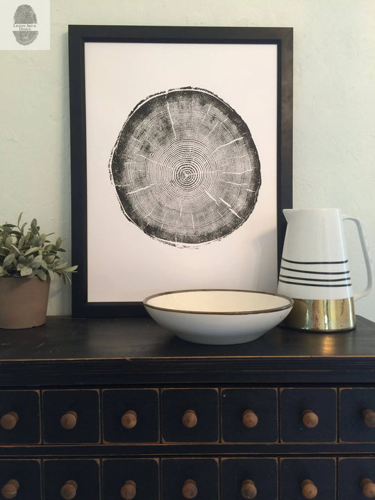 Big Cottonwood Canyon, Tree Ring Print, Woodcut, Utah Art, Botanical Print, Father&