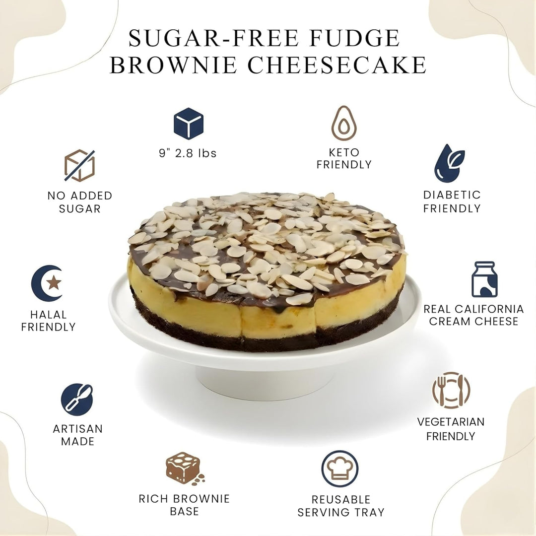 Andy Anand Fudge Brownie Cheesecake, 9-Inch, 2.8 lb – Halal, Real California Cream Cheese, No Preservatives, Birthday &amp; Holiday Gift Box