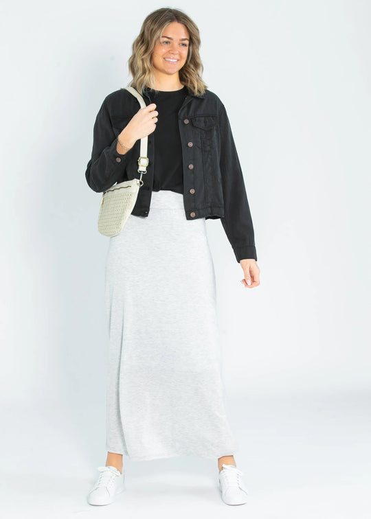 Clarise Heather Gray Premium Knit Maxi Skirt