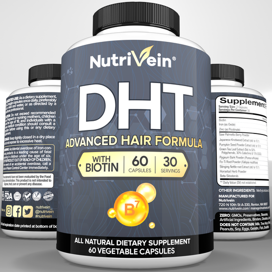 Nutrivein Premium DHT Blocker for Men &amp; Women - with Biotin - 30 Day Supply (60 Caps)