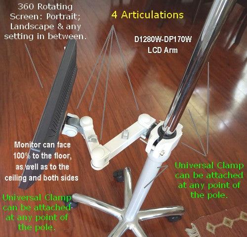 DP170 17.5 inch Universal Pole Mount Monitor Arm and Bracket VESA