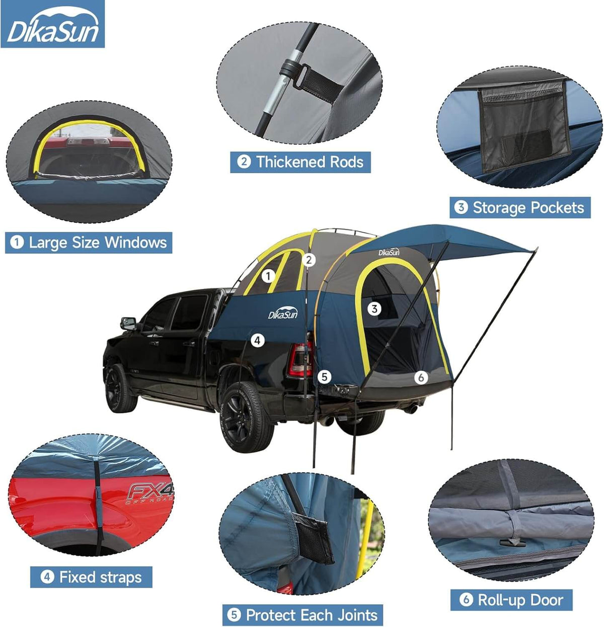 5.5-6.7ft Pickup Truck Bed Tent with Awining Navy