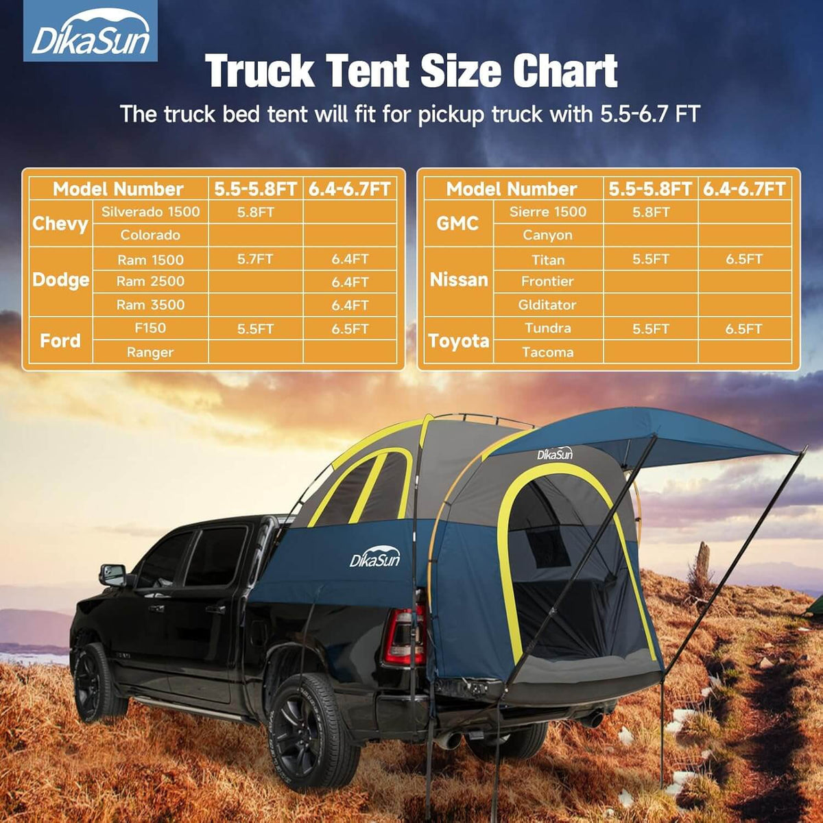5.5-6.7ft Pickup Truck Bed Tent with Awining Navy