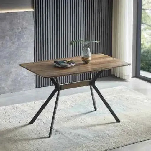 Simple Eco-Friendly Wood Dining Table with Metal Legs