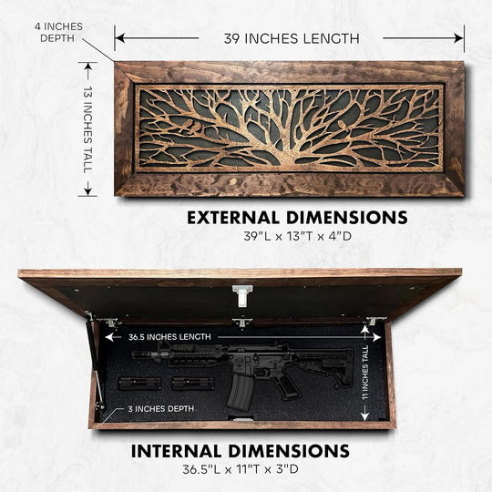 Large Birds in a Tree Gun Concealment Furniture, Concealed Shelf, Hidden Storage for Rifles, Shotguns, &amp; Handguns