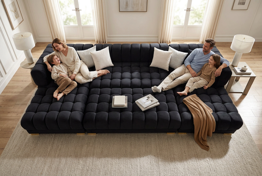 Lipa Black Velvet Double Chaise "U" Shape Sectional Sofa