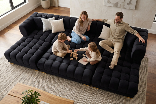 Lipa Black Velvet Double Chaise "U" Shape Sectional Sofa