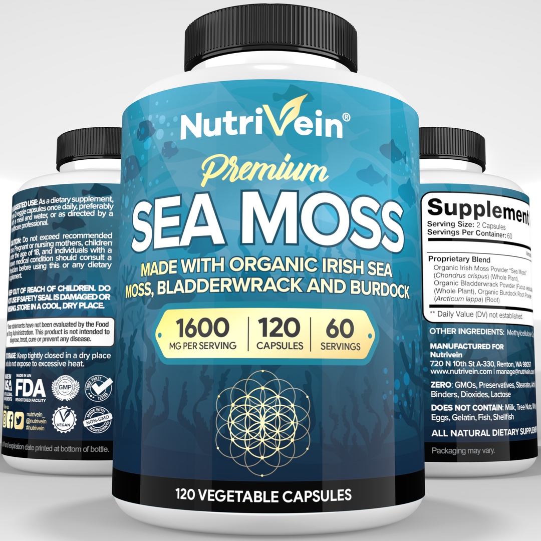 Nutrivein Organic Sea Moss 1600mg Plus Bladderwrack &amp; Burdock - 120 Capsules