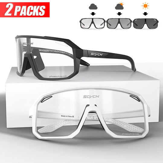 2 Packs Photochromic Riding Cycling Sunglasses Mtb Cycling Glasses Goggles Bicycle Mountain Bike Men&