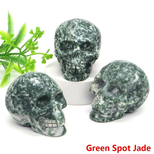 2" Skull Head Statue Natural Gemstone Healing Crystal Stone Carving Reiki Witchcraft Figurine Crafts Home Decor Halloween Gifts