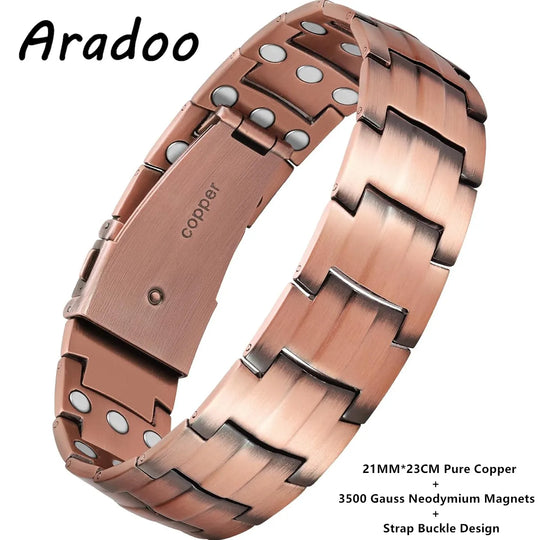 ARADOO Premium Copper Bracelet for Men with 3X Strength,Magnetic Therapy Cross Wristband Jewelry Gifts