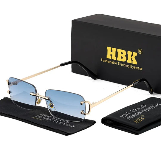 HBK Retro Borderless Sunglasses Women Square Mental Frame Sun Glasses Design Outdoor Party Travel UV400 Glasses Gift Box