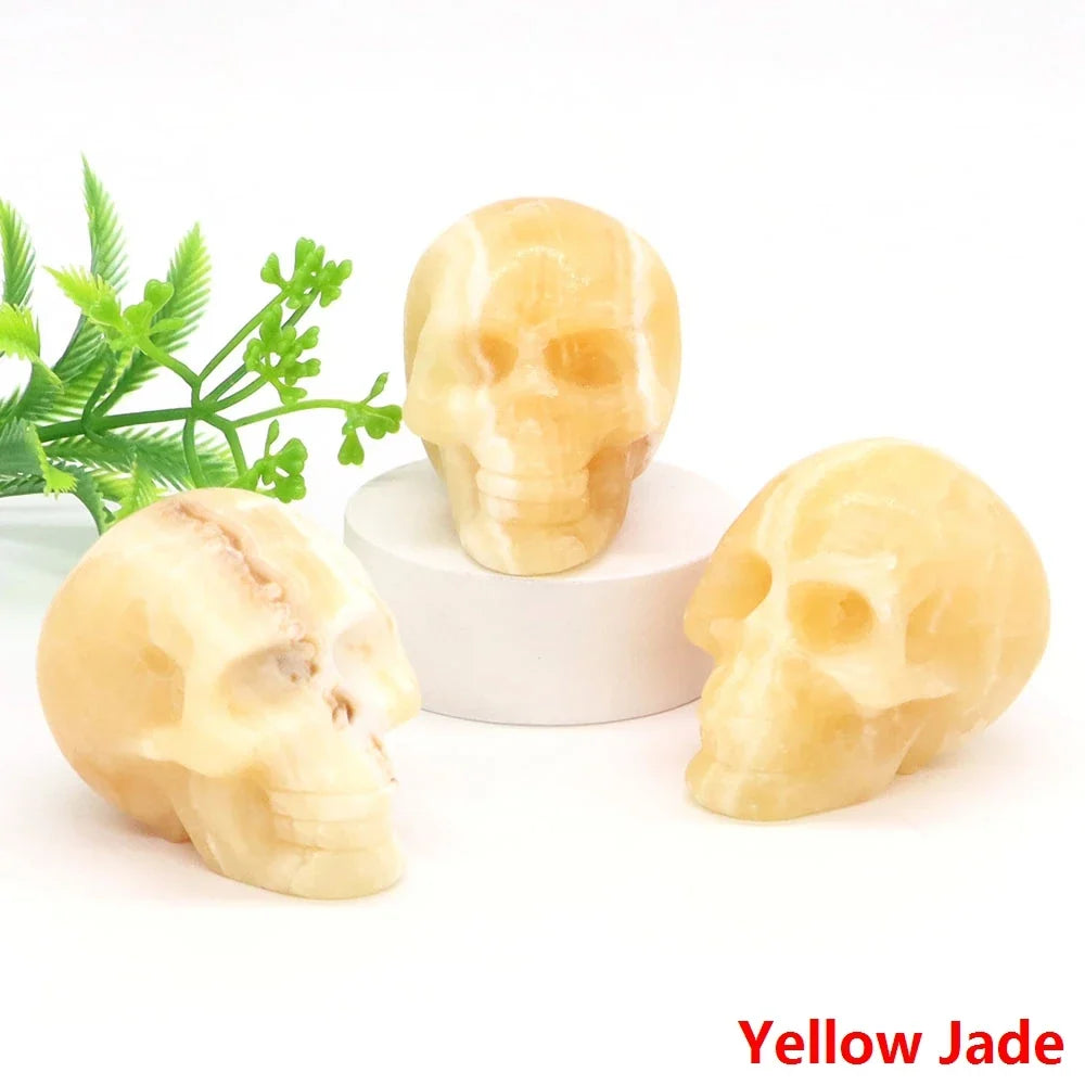 2" Skull Head Statue Natural Gemstone Healing Crystal Stone Carving Reiki Witchcraft Figurine Crafts Home Decor Halloween Gifts
