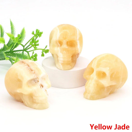 2" Skull Head Statue Natural Gemstone Healing Crystal Stone Carving Reiki Witchcraft Figurine Crafts Home Decor Halloween Gifts