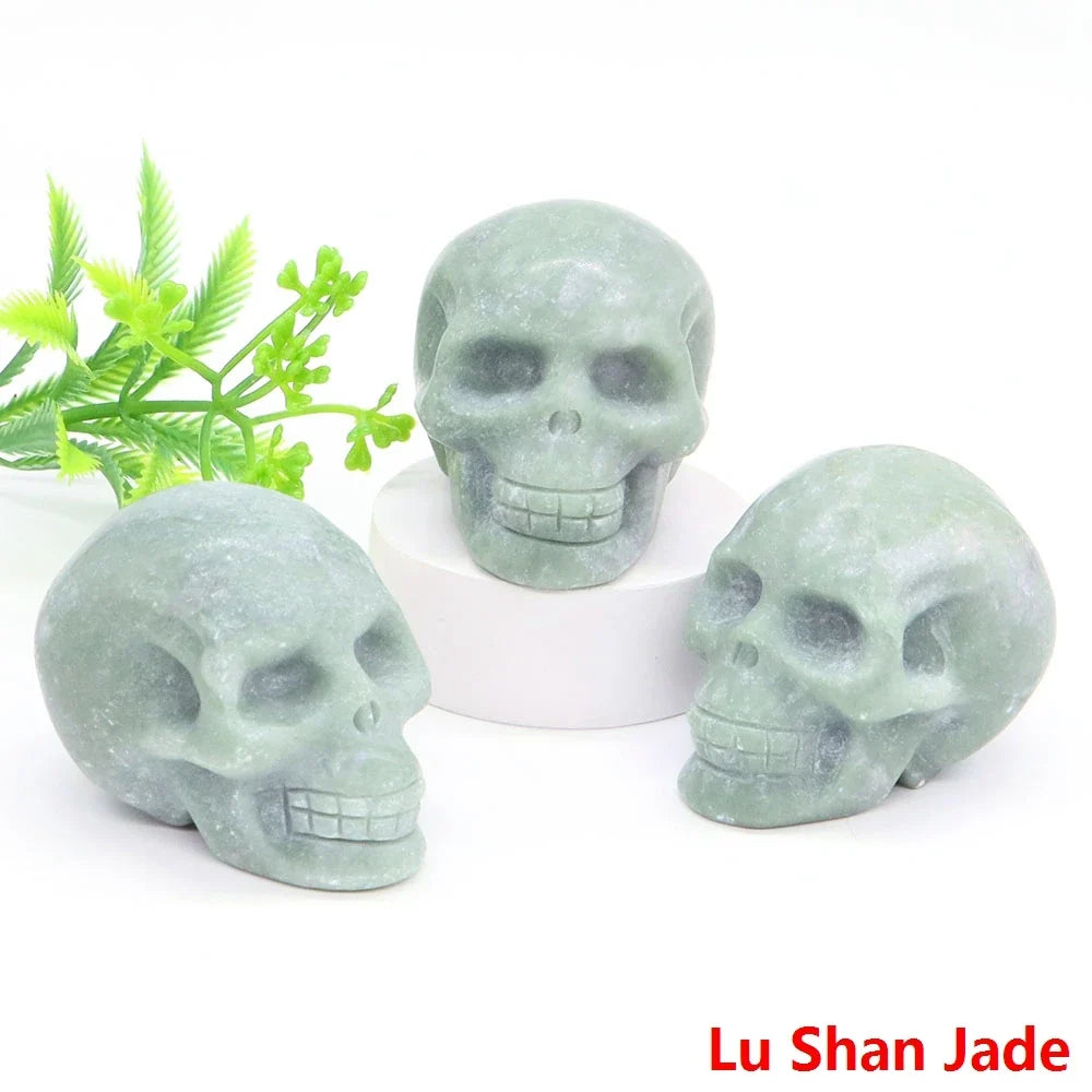 2" Skull Head Statue Natural Gemstone Healing Crystal Stone Carving Reiki Witchcraft Figurine Crafts Home Decor Halloween Gifts