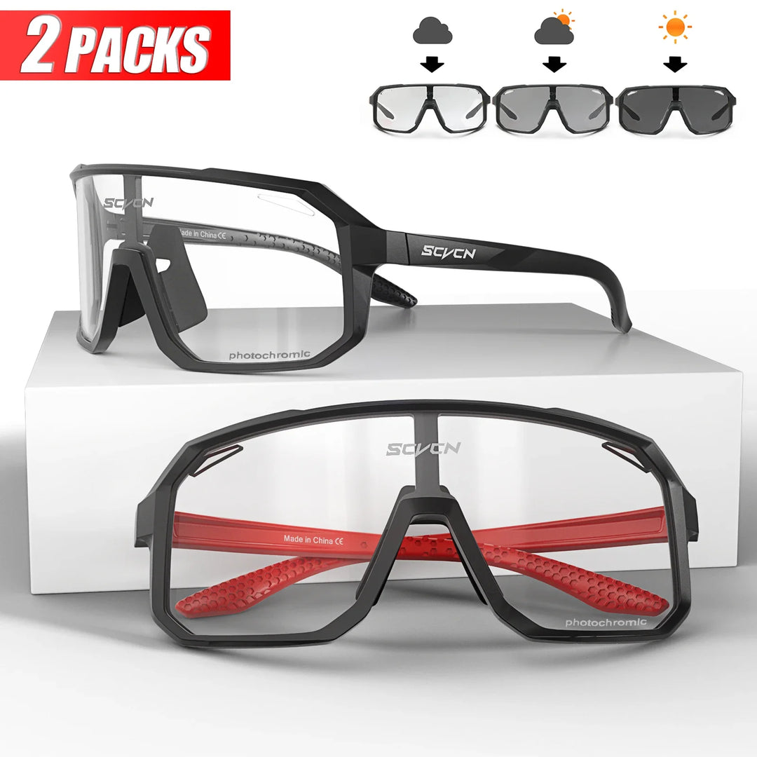 2 Packs Photochromic Riding Cycling Sunglasses Mtb Cycling Glasses Goggles Bicycle Mountain Bike Men&