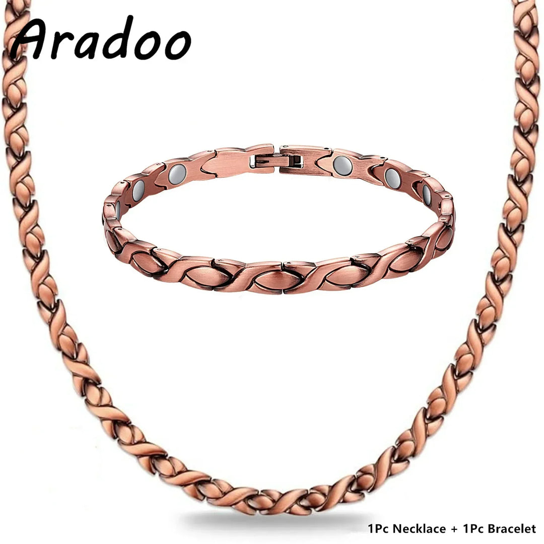 ARADOO Premium Copper Bracelet Necklace for Women Men Jewelry Set Gifts