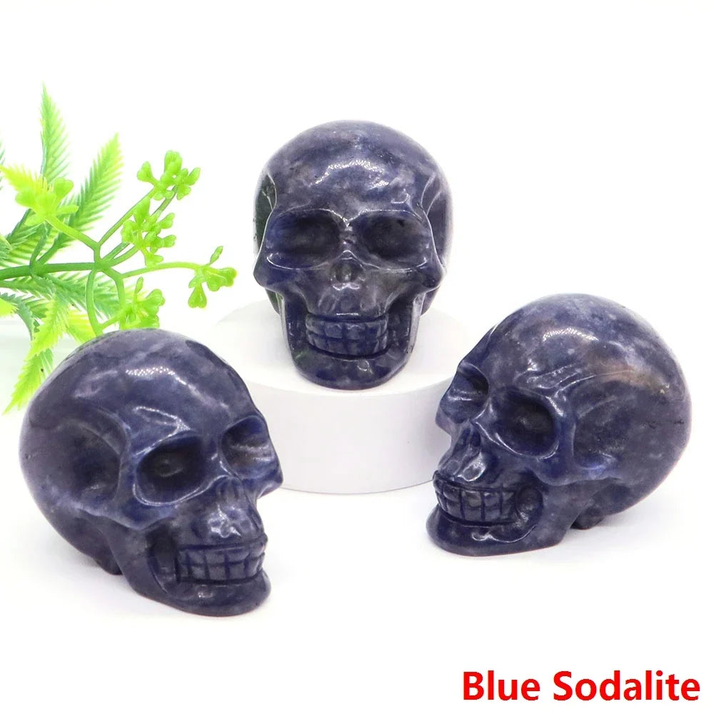 2" Skull Head Statue Natural Gemstone Healing Crystal Stone Carving Reiki Witchcraft Figurine Crafts Home Decor Halloween Gifts