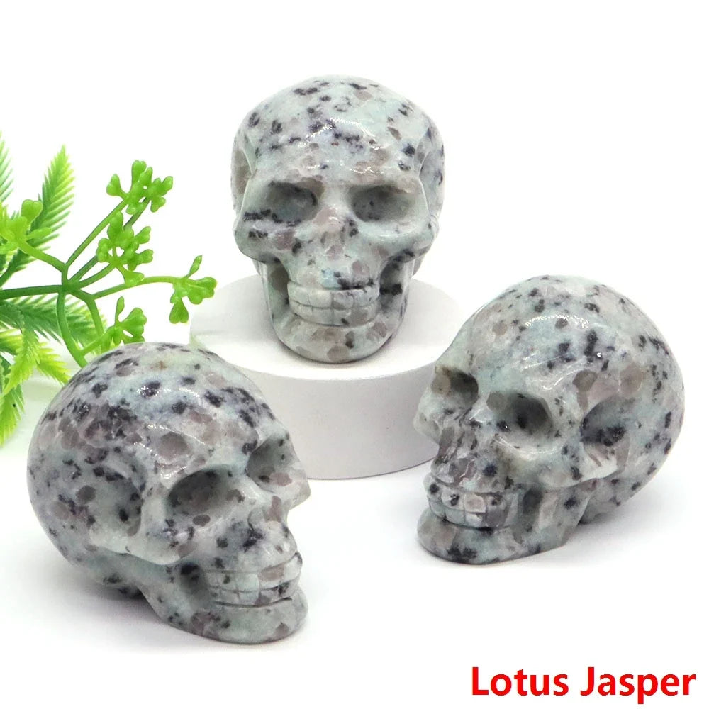 2" Skull Head Statue Natural Gemstone Healing Crystal Stone Carving Reiki Witchcraft Figurine Crafts Home Decor Halloween Gifts