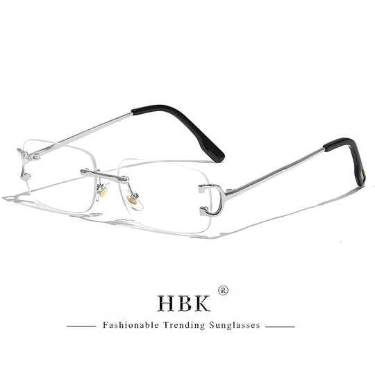 HBK Retro Borderless Sunglasses Women Square Mental Frame Sun Glasses Design Outdoor Party Travel UV400 Glasses Gift Box