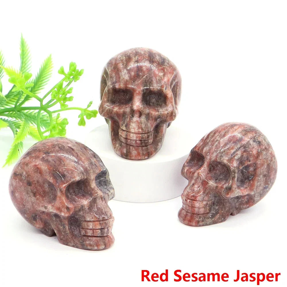 2" Skull Head Statue Natural Gemstone Healing Crystal Stone Carving Reiki Witchcraft Figurine Crafts Home Decor Halloween Gifts