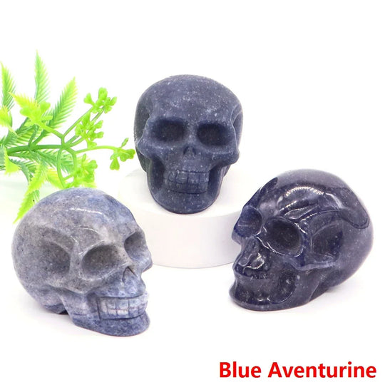 2" Skull Head Statue Natural Gemstone Healing Crystal Stone Carving Reiki Witchcraft Figurine Crafts Home Decor Halloween Gifts