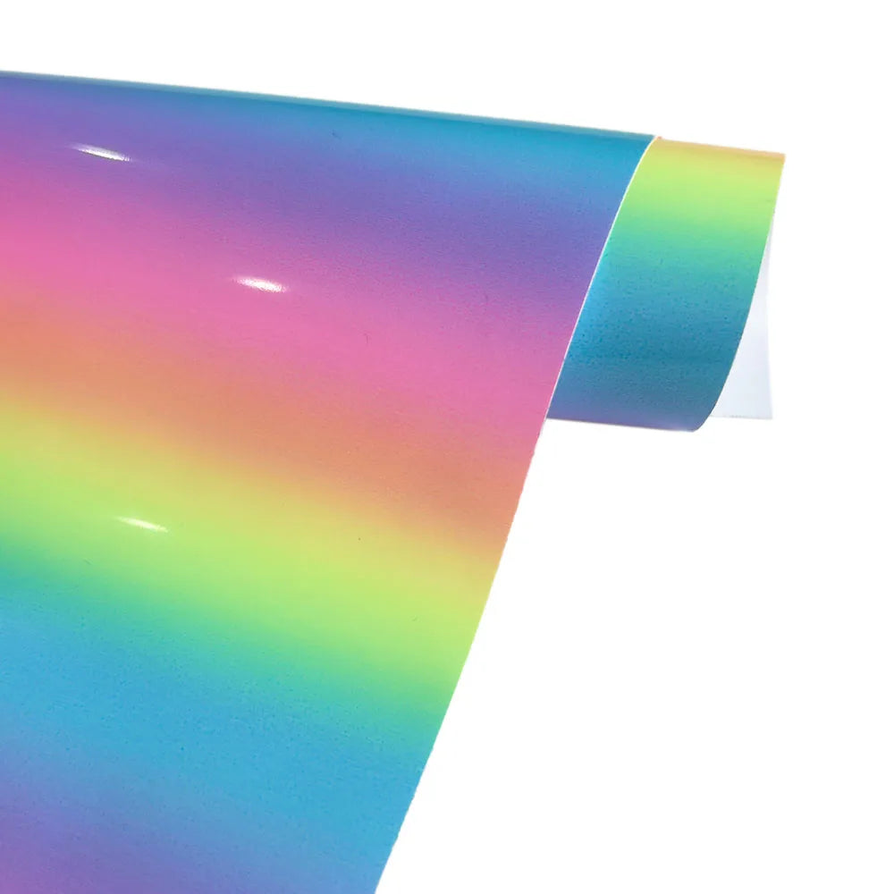 Permanent Adhesive Vinyl Sheet 12"x10"/19"/39" Glossy Rainbow Leopard Pattern Film for Home Decor Crafts Contact Paper Car Decal