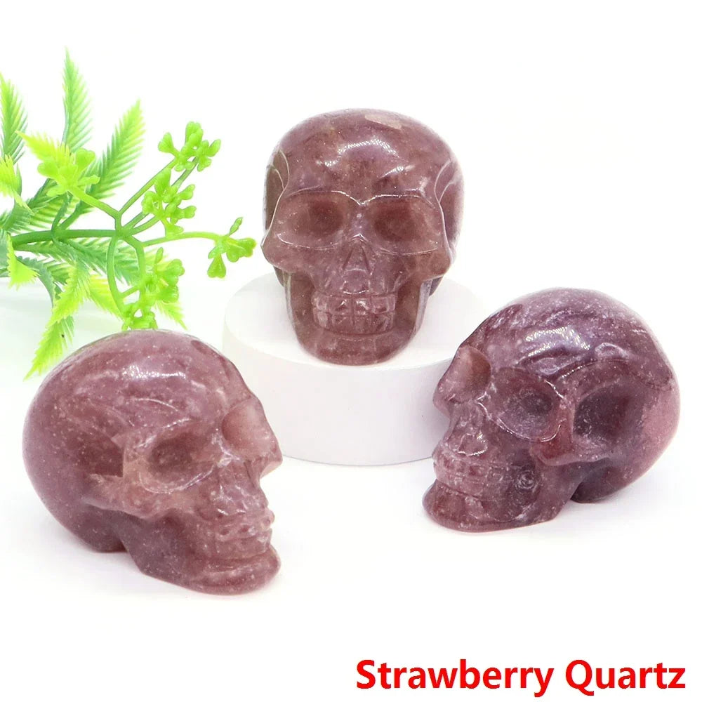 2" Skull Head Statue Natural Gemstone Healing Crystal Stone Carving Reiki Witchcraft Figurine Crafts Home Decor Halloween Gifts