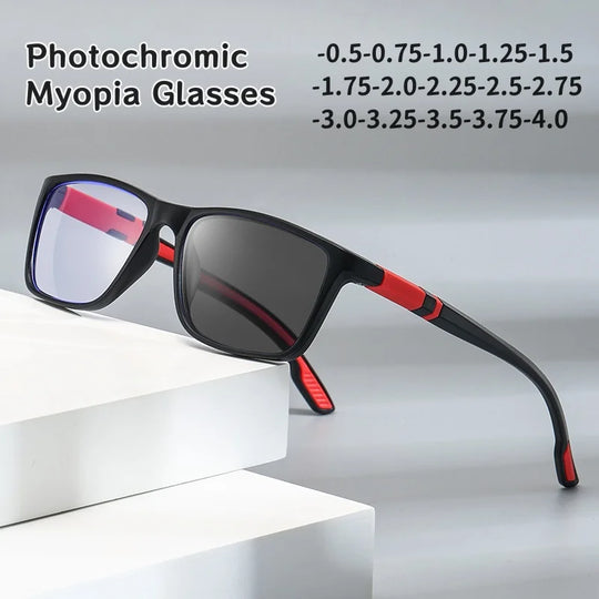 -0.5 -0.75 -1.25 Photochromic Anti Blue Light Outdoor Sports Cycling Ultra Light High-definition Color Changing Myopia Glasses