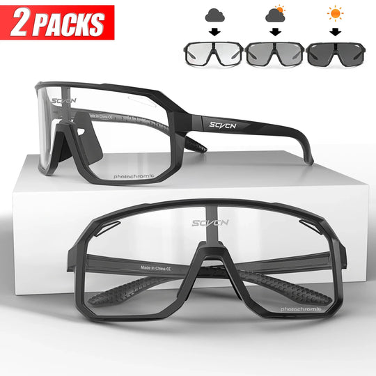 2 Packs Photochromic Riding Cycling Sunglasses Mtb Cycling Glasses Goggles Bicycle Mountain Bike Men&