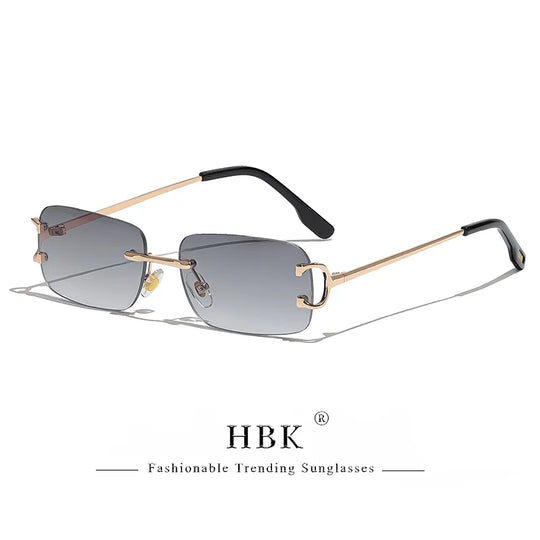 HBK Retro Borderless Sunglasses Women Square Mental Frame Sun Glasses Design Outdoor Party Travel UV400 Glasses Gift Box