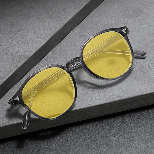 Round Frame Yellow Lens Night Vision Glasses for Men Women Ultralight Blue Light Blocking Eye Protection Eyewear for Driving