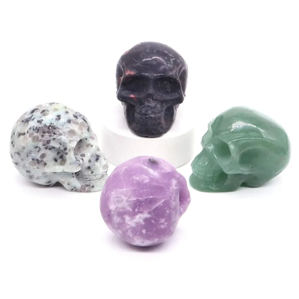 2" Skull Head Statue Natural Gemstone Healing Crystal Stone Carving Reiki Witchcraft Figurine Crafts Home Decor Halloween Gifts