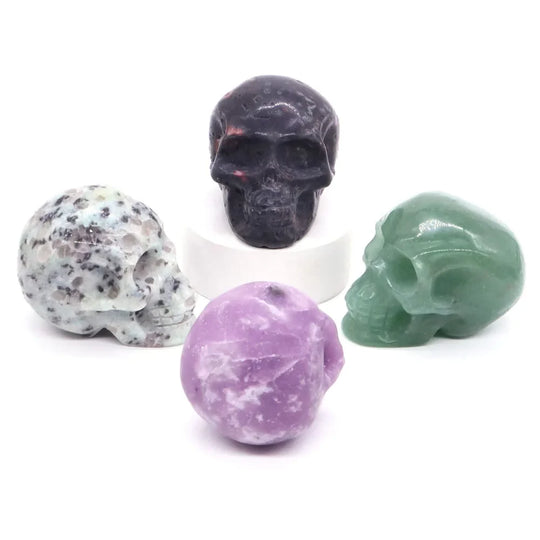 2" Skull Head Statue Natural Gemstone Healing Crystal Stone Carving Reiki Witchcraft Figurine Crafts Home Decor Halloween Gifts