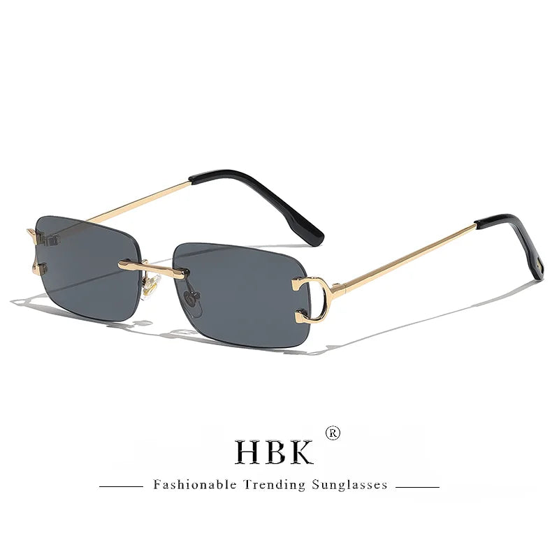 HBK Retro Borderless Sunglasses Women Square Mental Frame Sun Glasses Design Outdoor Party Travel UV400 Glasses Gift Box