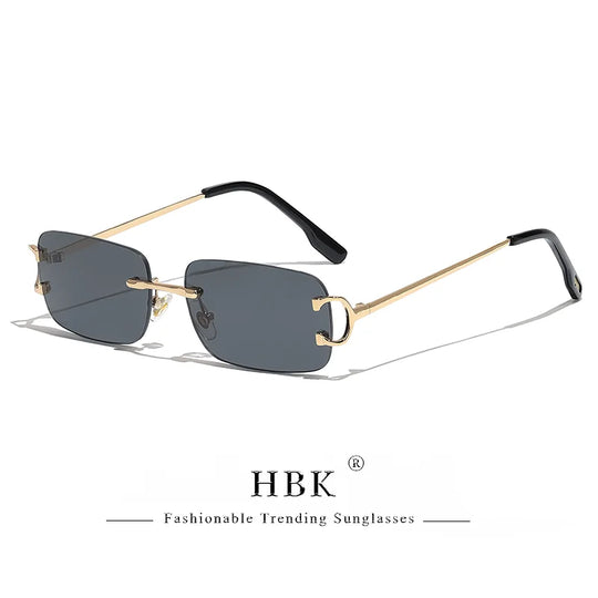 HBK Retro Borderless Sunglasses Women Square Mental Frame Sun Glasses Design Outdoor Party Travel UV400 Glasses Gift Box