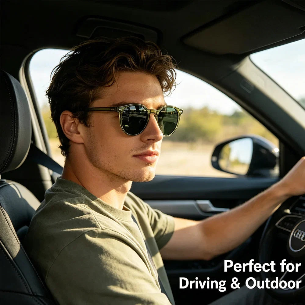 HBK Fashion Polarized Sunglasses Men Round TR90 Frame Fashion Sun Glasses Women Driving Sports UV400 Lunette De Soleil Homme