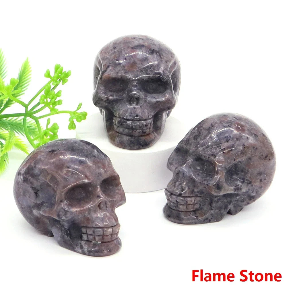 2" Skull Head Statue Natural Gemstone Healing Crystal Stone Carving Reiki Witchcraft Figurine Crafts Home Decor Halloween Gifts