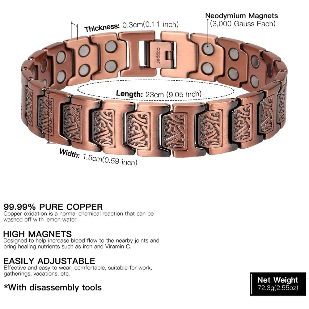 ARADOO Copper Bracelet for Men 100% Pure Copper Magnetic Link Bracelets Jewelry Gift with Adjustable Sizing Tool