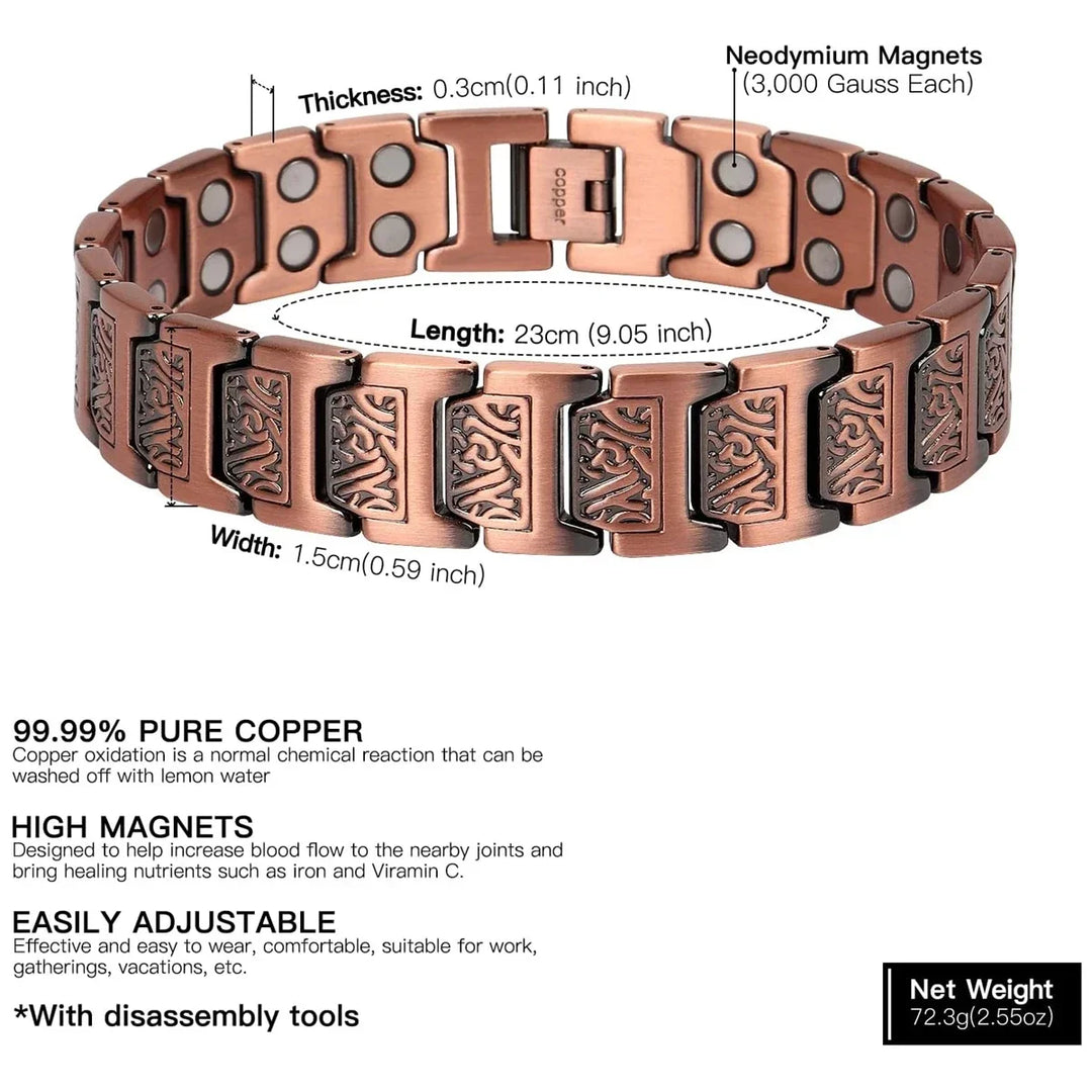 ARADOO Copper Bracelet for Men 100% Pure Copper Magnetic Link Bracelets Jewelry Gift with Adjustable Sizing Tool