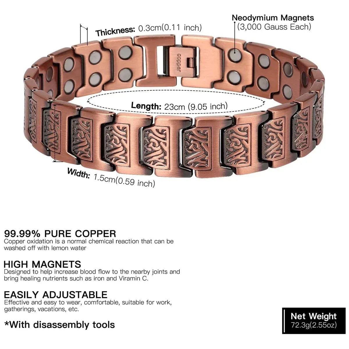 ARADOO Copper Bracelet for Men - 100% Pure Magnetic Jewelry
