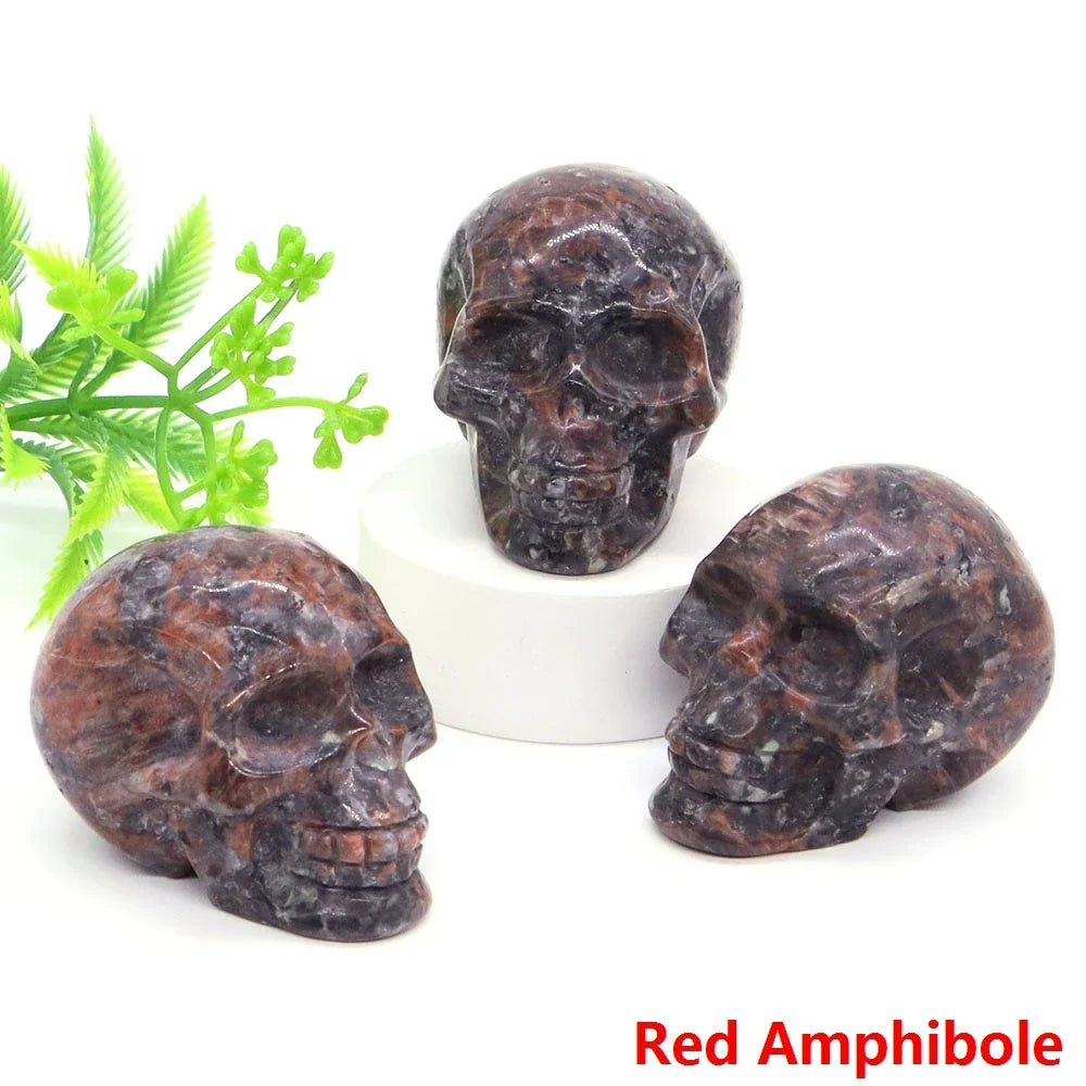 2" Skull Head Statue Natural Gemstone Healing Crystal Stone Carving Reiki Witchcraft Figurine Crafts Home Decor Halloween Gifts