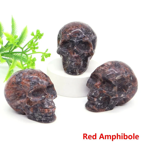 2" Skull Head Statue Natural Gemstone Healing Crystal Stone Carving Reiki Witchcraft Figurine Crafts Home Decor Halloween Gifts