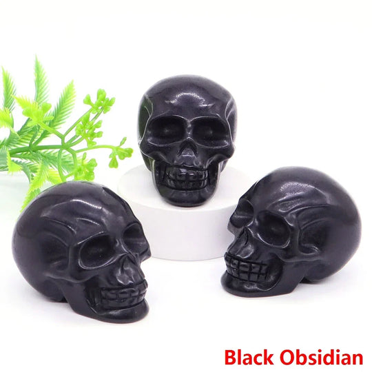 2" Skull Head Statue Natural Gemstone Healing Crystal Stone Carving Reiki Witchcraft Figurine Crafts Home Decor Halloween Gifts