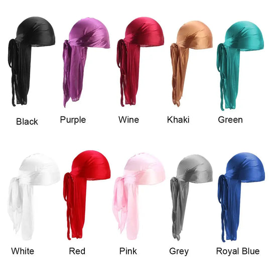 Adjustable Men Women Chemo Cap Pre-Tied Headwrap Bandana Silk Durag Pirate Hat Turban Hijab