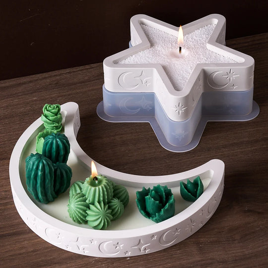 DIY Star Moon Plaster Tray Silicone Mold Creative Jewelry storage Plate Storage Box Flowerpot Ornament Making Mold Home Decor