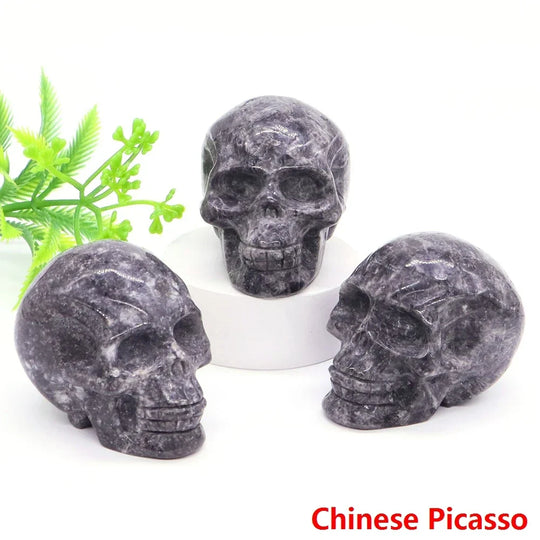 2" Skull Head Statue Natural Gemstone Healing Crystal Stone Carving Reiki Witchcraft Figurine Crafts Home Decor Halloween Gifts