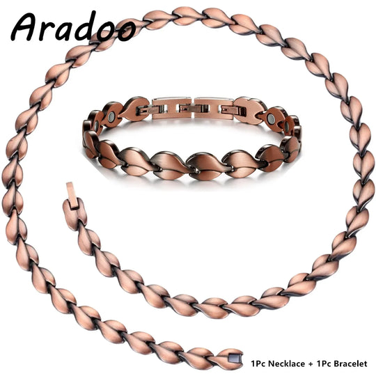 ARADOO Premium Copper Bracelet Necklace for Women Men Jewelry Set Gifts